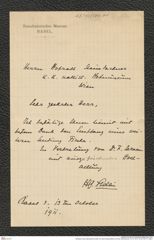 Nachlass Franz Steindachner, Brief von Hans Georg Stehlin an Franz Steindachner (13.10.1911), Inv.Nr. 507.01, Seite 1